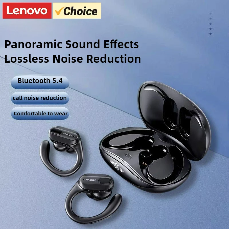 Lenovo XT80 무선 헤드폰 Bluetooth 5.4 이어폰, 마이크 버튼 제어 기능 포함 소음 감소 이어훅 방수 헤드셋