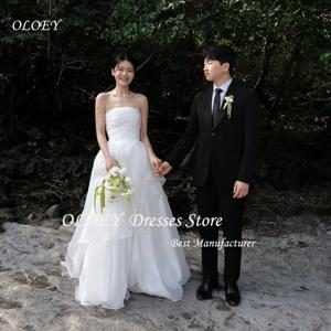OLOEY Strapless 한국 공주 웨딩 드레스 웨딩 드레스 Organza 아이보리 민소매 셔링 맞춤형 예쁜 신부 가운 플러스 사이즈