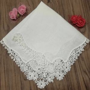 흰색 린넨 테이블 냅킨, 차 냅킨, 꽃 크로셰 레이스 트림, 디너 냅킨, 12x12 인치, 12 세트 패션