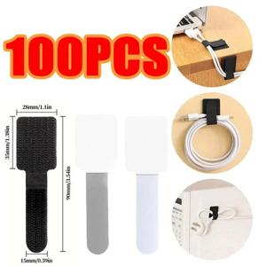 재사용 가능한 케이블 타이 와이어 정리기 코드 로프 홀더 자가 접착 조절식 코드 정리 스트랩 책상 관리