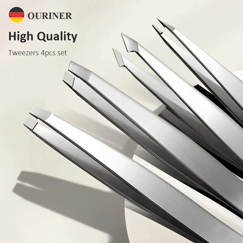 Ouriner 눈썹 족집게 세트 4 Pcs 스테인레스 스틸 눈썹 집게 전문 미용 도구 세트 안쪽으로 성장하는 얼굴 털