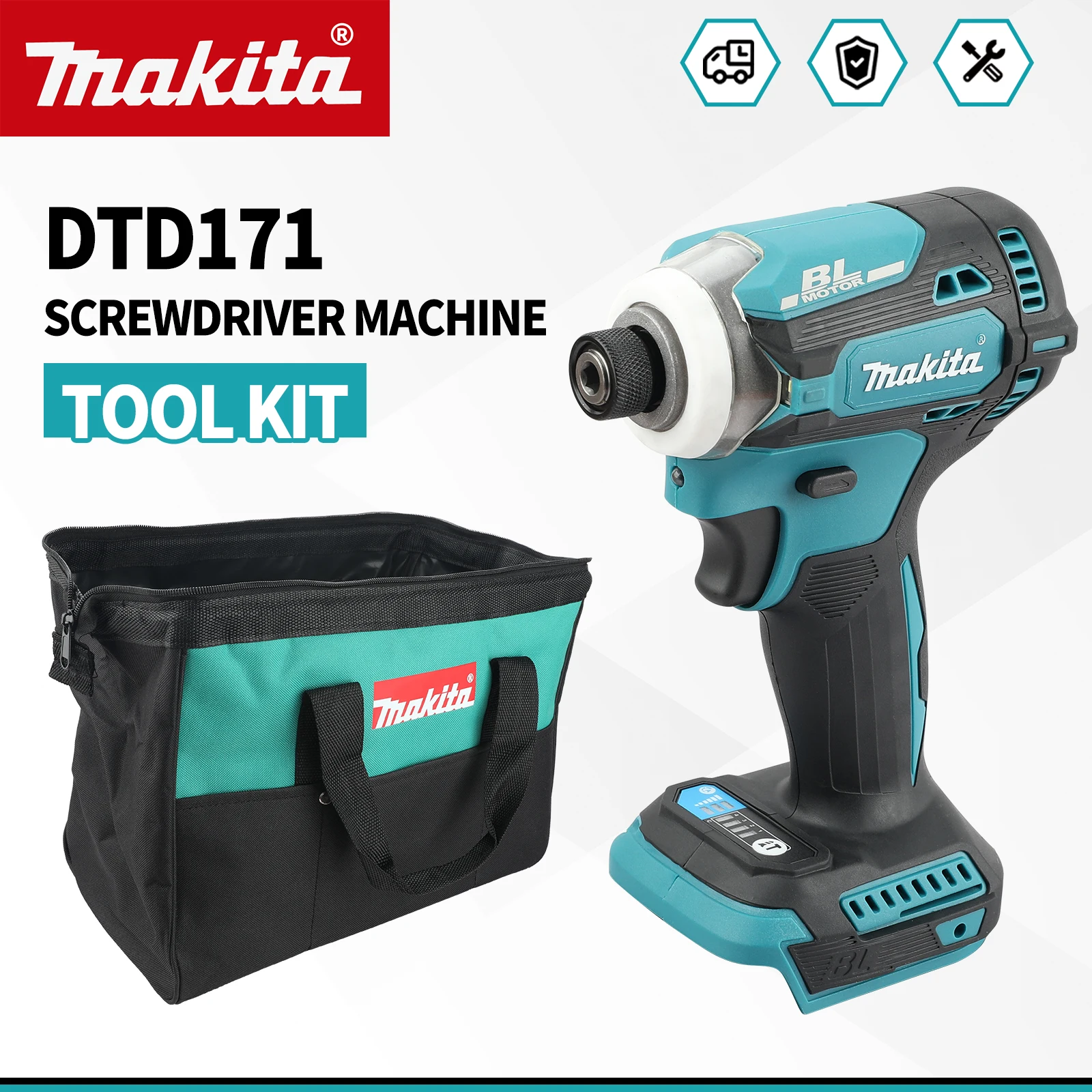 Makita DTD171 18V 브러시리스 임팩트 드라이버 충전식 스크루드라이버 드릴 무선 전동 공구 및 새로운 옥스포드 툴킷