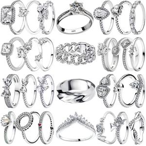 빈티지 Moissanite 반지 925 스털링 실버 6 발톱 큐빅 지르코니아 하트 크라운 반지 여성을위한 기념일 파인 쥬얼리 선물