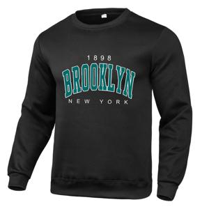 BROOKLYN 힙합 크루넥 후드티, 단색 맨투맨 후드티, 캐주얼 맨투맨 하이 퀄리티, 용수철 및 가을 2024