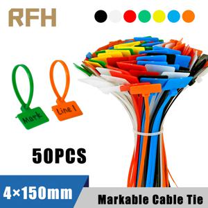 50pcs 쉬운 마크 4*150mm 나일론 케이블 타이 태그 라벨 플라스틱 루프 타이 마커 케이블 태그 자동 잠금 지퍼 타이
