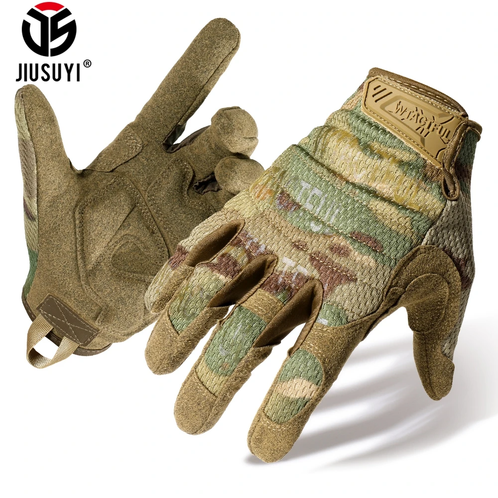 터치 스크린 전술 장갑 위장 페인트 볼 슈팅 Airsoft 전투 사냥 충격 방지 전체 손가락 장갑 자전거 남자 여자