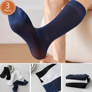 남성용 긴 실크 양말, 얇은 나일론 스트라이프, 통기성, 부드러운 탄성, 무릎 아래 종아리, 포멀웨어, 승무원 양말, 신사, 3 쌍