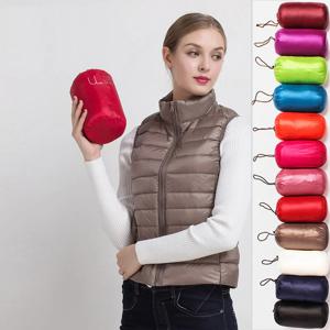 패션 여성 스탠드 칼라 다운 조끼 캐주얼 민소매 퍼퍼 자켓 여성 초경량 Packable 조끼 다운 자켓 여성