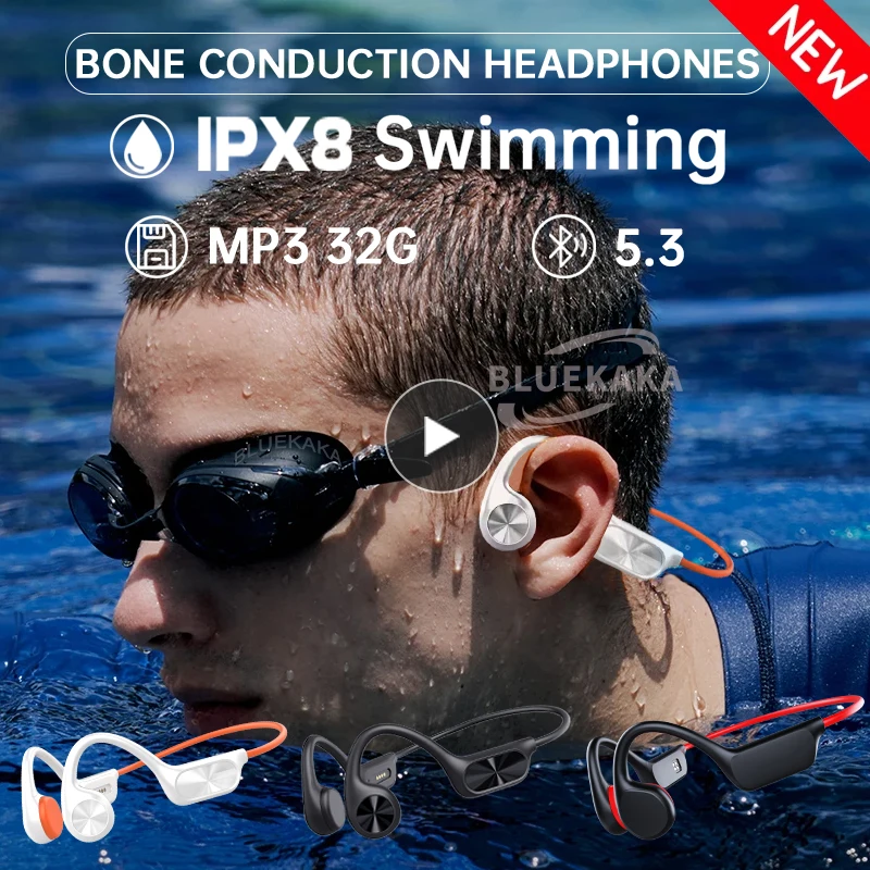 2025년 신제품 골전도 무선 헤드폰 IPX8 방수 수영용 헤드셋 32GB RAM MP3 플레이어 블루투스 5.4 마이크 내장 음악 이어폰 스포츠 러닝용