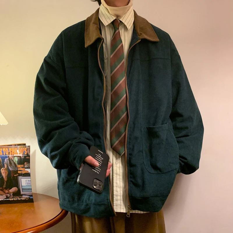 아메리칸 스타일 빈티지 2025 남성 폭격기 재킷 윈드 브레이커 지퍼 코트 가을 느슨한 카고 아웃웨어