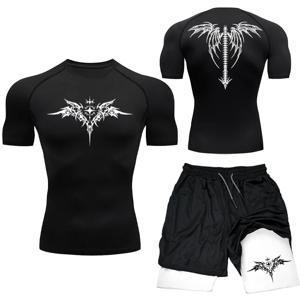 남자를위한 새로운 MMA 복싱 압축 세트 Sportwear 빠른 건조 체육관 반바지 T 셔츠 러닝 운동 꽉 스포츠 Rashguard 2PCS 정장