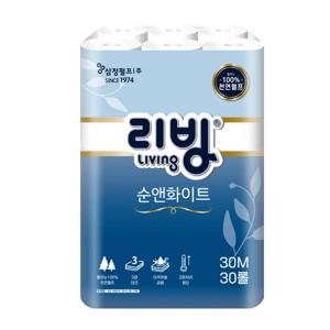 [삼정펄프] 리빙 순앤화이트 3겹 화장지 30M 30롤 / 천연펄프