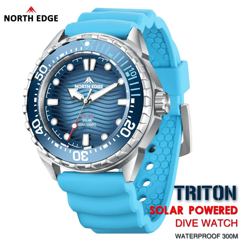 NORTH EDGE 2025 뉴 트라이톤 솔라 파워 다이브 시계 남성용 명품 쿼츠 시계 316L 스테인리스 스틸 케이스 300M 방수