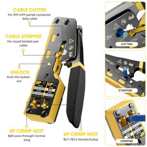 ZoeRax RJ45 압착 도구 Cat6 Cat5 Cat5e RJ45 커넥터용 이더넷 압착 도구 통과 교체 블레이드 포함