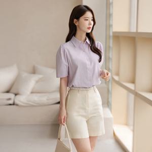 (~XXL까지) 모니에 카라 핀턱 퍼프 슬리브 블라우스 여름 데일리 일상 캐쥬얼 출근룩 베이직 빅사이즈