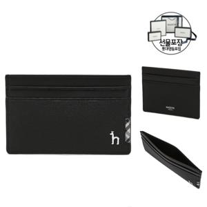 [선물포장]블랙 체크장식 소가죽 카드홀더HJHO5E286BK