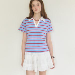 [아워호프] Rory Stripe Collar T-shirt - Sky blue [H25SM1-TS60-SBL]