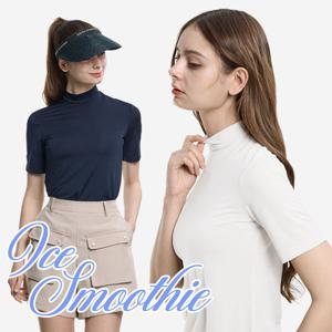 투엘라 아이스스무디 여성 냉감 스트라이프 반폴라 반팔 티셔츠(W6ST09)