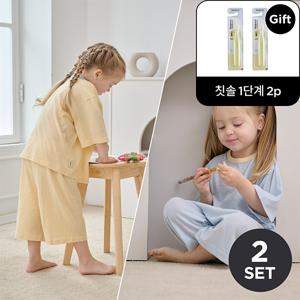 메켄메르크 면 자가드 7부 상하의 내의 2세트