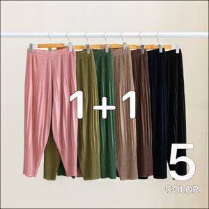 [브리치] 미즈큐즈 /  1 + 1 상품  찰랑 무지 밴딩 플리츠 주름 배기 팬츠 7color