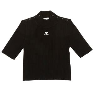 323MPU071FI0001 BLACK 여성 크롭 반팔 니트