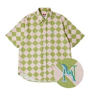 [최초가 118,000원] [COLLECTION LINE] 올드 알파벳 아가일 반팔 셔츠 올리브