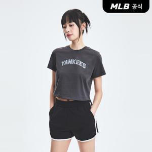 [공식] 여성 데님라이크 모노그램 레터링 빅럭스 크롭 기능성 반팔 티셔츠 NY (Gr)