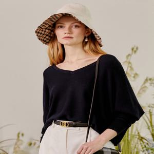 액세서리 [[25SS]] DBHE5E121I2 여성 베이지 체크배색 린넨 플로피햇