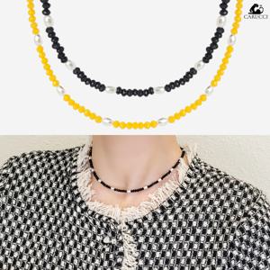 [롯데백화점][카루치]씬 진주 옐로 블랙 비즈 초커 구슬 목걸이 (2color) NK60