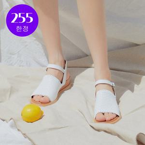 [최초가199000][255사이즈 한정]  소가죽 4cm 위빙 웨지 샌들 R223SE01WH