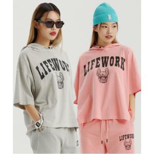 여성 유니버시티 피그먼트 후드 반팔 티셔츠_LW232HD661