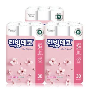 삼정펄프 리빙 3겹 데코 30M 30롤x3팩 /화장지 휴지
