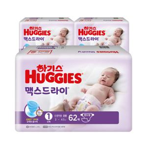 맥스드라이 밴드 기저귀 1단계 공용 62px3팩 2021년형 / 22년 10월 29일 생산
