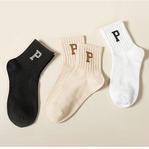 P로고 패치 여성 베이직 패션 중목 양말 고탄력 밴딩 데일리 양말 세트(10켤레) (2set이상추가할인)
