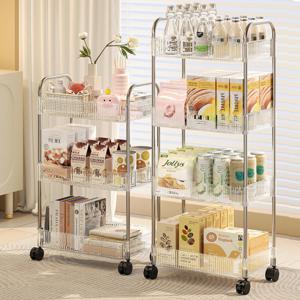 투명 이동식 트롤리 선반 3단 4단 수납장 틈새 슬림 주방 세탁실 카트 정리함 ODM-TROLLEY2