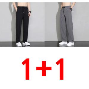 1+1 바지 남자 여름 얇은 일자핏  정장 바지 밴딩  트레이닝 슬랙스