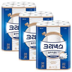 크리넥스 3겹 울트라클린 화이트 비데티슈 화장지 30m 30롤 x3개