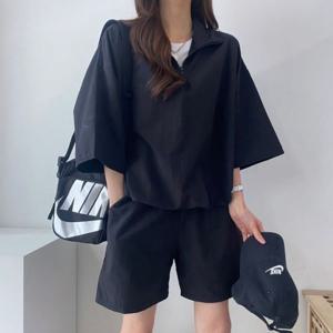 젠체스넛 여성 아노락 셋업 오버핏 반팔 반바지 트레이닝 세트