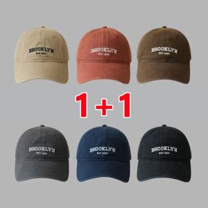 1+1 BROOKLYN 빈티지 소프트탑 야구 모자  클래식 캡 모자 남녀공용