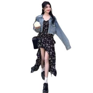 프렌치 블랙 나시 원피스 여자 2025 여름 신상 기질 날씬하고 불규칙한 디자인감 플라워 스커트