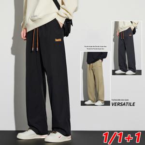 1/1+1남자 봄가을 스트레이트 캐주얼 바지트렌드 와이드 밴딩 슬랙스 스포츠바지