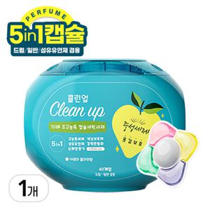 클린업 5in1 캡슐세탁세제 아로마 플라워향 드럼/일반/섬유유연제 겸용 40개입 1개 올인원 10배 고농축
