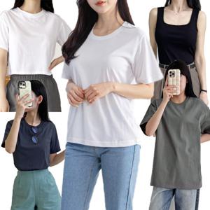 여성 기능성 반팔티 크롭 오버핏 빅사이즈 루즈핏 쿨 아이스 여름 레이어드 민소매 여자반팔