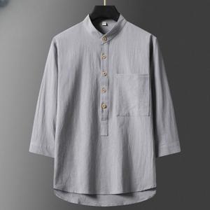 남성 여름 면마 반팔티 칠부소매 루즈핏 차이나넥 린넨 반팔 티셔츠 반팔셔츠 5color