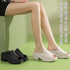 여성 힐 슬리퍼 6cm 매우 두꺼운 굽 샌들 여름 토오픈 통굽 뮬 슬리퍼