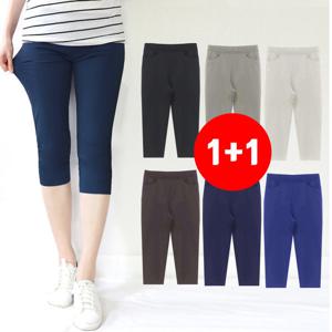 1+1 여성 여름 7부 반바지 아이스 밴딩팬츠 쫄바지 쿨링 칠부바지
