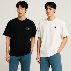 면 프린팅 남자반팔티 오버핏 라운드넥 빅사이즈 남성 티셔츠