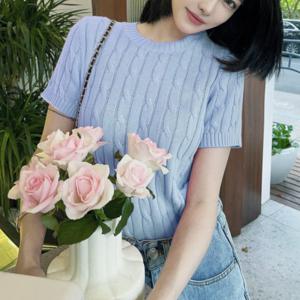 아로하스타일 라운드 꽈배기 니트 반팔티 A1520 예쁜니트