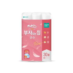 모나리자 부자되는집 순수 25m 30롤 순하고 부드럽게 물에 잘녹는 휴지 천연펄프 가성비 국내생산