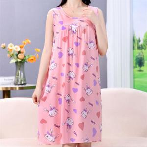 besteffie 원피스잠옷 여성용 민소매 토끼 프린팅 큐티 순면잠옷 여름 롱나시 원피스 홈웨어 E15